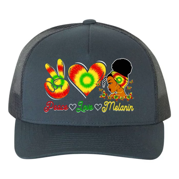 Peace Love Melanin Afro Black History Month Queen Juneteenth Funny Gift Yupoong Adult 5-Panel Trucker Hat