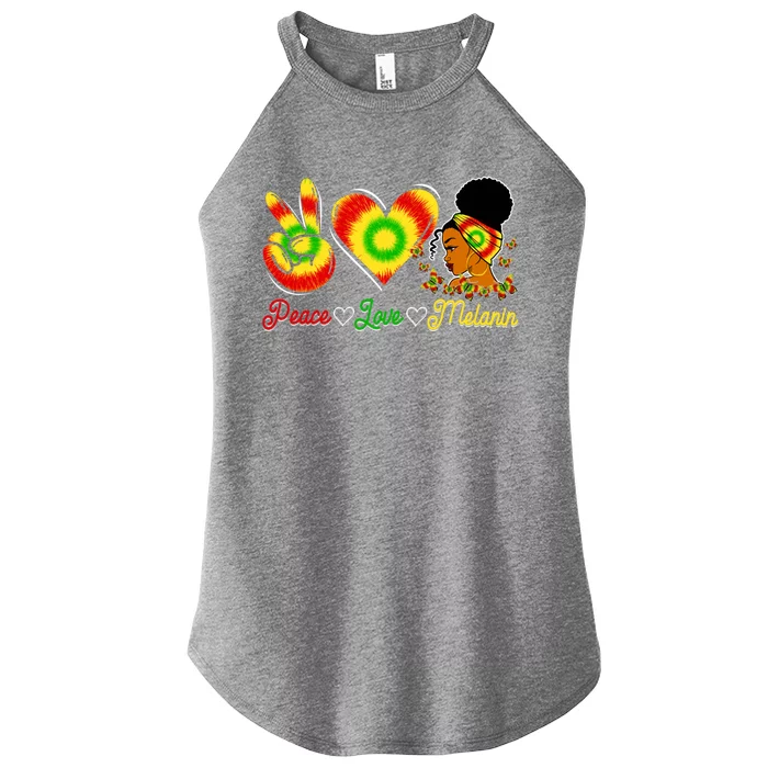 Peace Love Melanin Afro Black History Month Queen Juneteenth Funny Gift Women’s Perfect Tri Rocker Tank