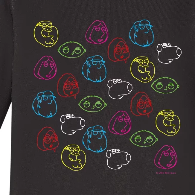 Peter Lois Meg Stewie Brian Chris Neon Faces Baby Long Sleeve Bodysuit