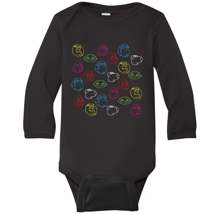 Peter Lois Meg Stewie Brian Chris Neon Faces Baby Long Sleeve Bodysuit