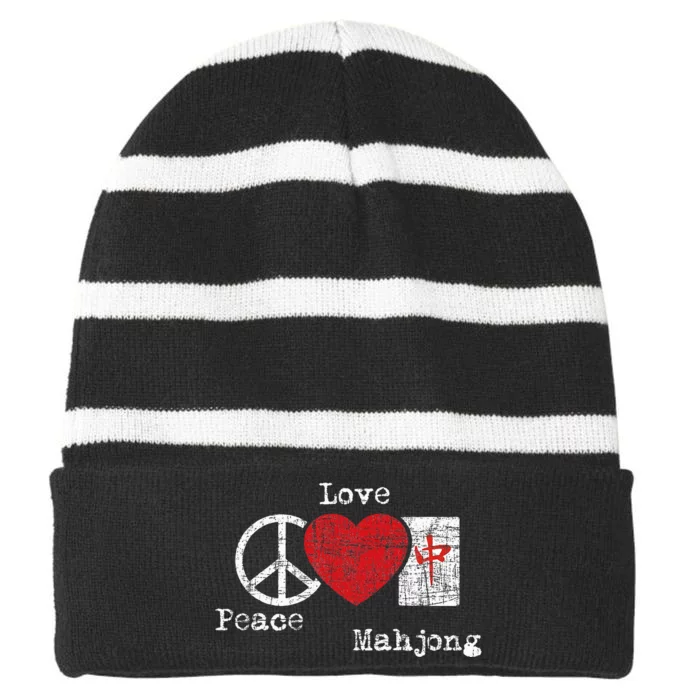 Peace Love Mahjong Gambling Casino Player Chinese Game Striped Beanie with Solid Band