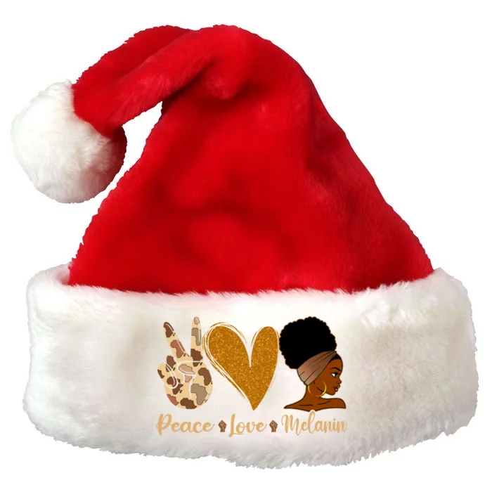 Peace Love Melanin Black Afro Juneteenth African Pride Gift Premium Christmas Santa Hat