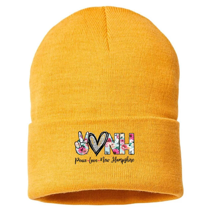 Peace Love New Hampshire Floral New Hampshire Lovers Sustainable Knit Beanie