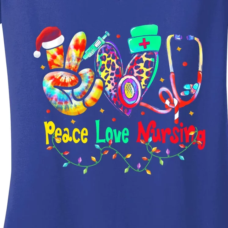 Peace Love Nursing Leopard Heart Nurse Life Christmas Gift Women's V-Neck T-Shirt