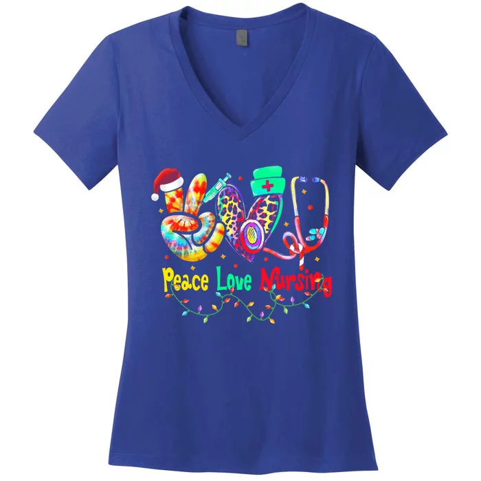 Peace Love Nursing Leopard Heart Nurse Life Christmas Gift Women's V-Neck T-Shirt