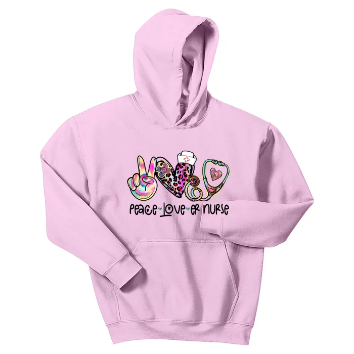 Peace Love Nursing Leopard Heart Stethoscope Er Nurse Life Gift Kids Hoodie