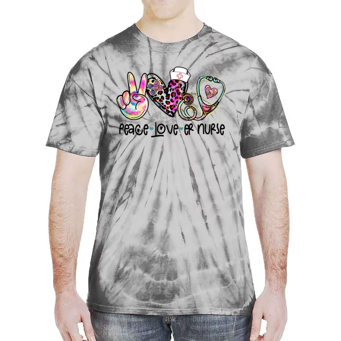 Peace Love Nursing Leopard Heart Stethoscope Er Nurse Life Gift Tie-Dye T-Shirt