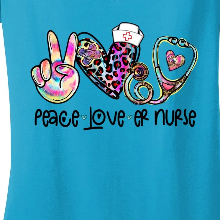 Peace Love Nursing Leopard Heart Stethoscope Er Nurse Life Gift Women's V-Neck T-Shirt