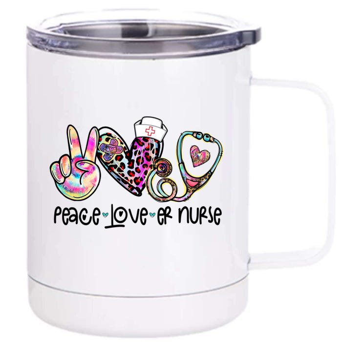 Peace Love Nursing Leopard Heart Stethoscope Er Nurse Life Gift Front & Back 12oz Stainless Steel Tumbler Cup