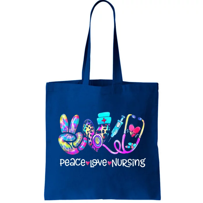 Peace Love Nursing Leopard Heart Stethoscope Nurse Life Gift Tote Bag