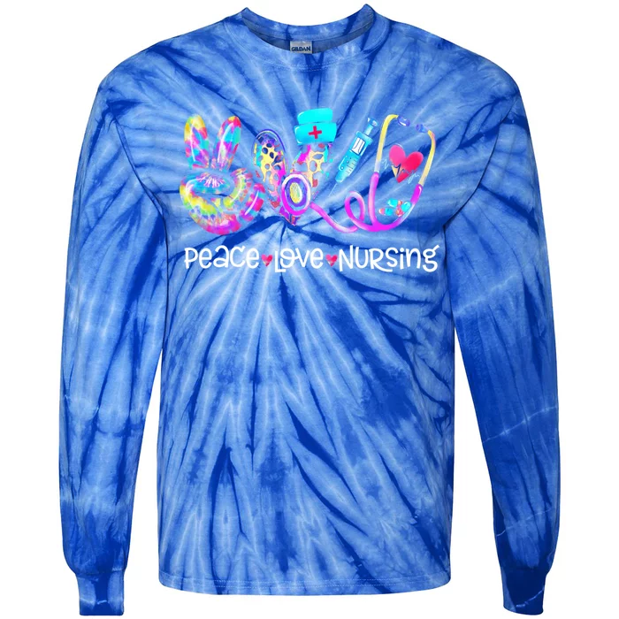 Peace Love Nursing Leopard Heart Stethoscope Nurse Life Gift Tie-Dye Long Sleeve Shirt