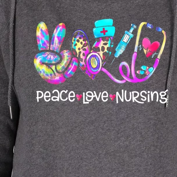 Peace Love Nursing Leopard Heart Stethoscope Nurse Life Gift Womens Funnel Neck Pullover Hood