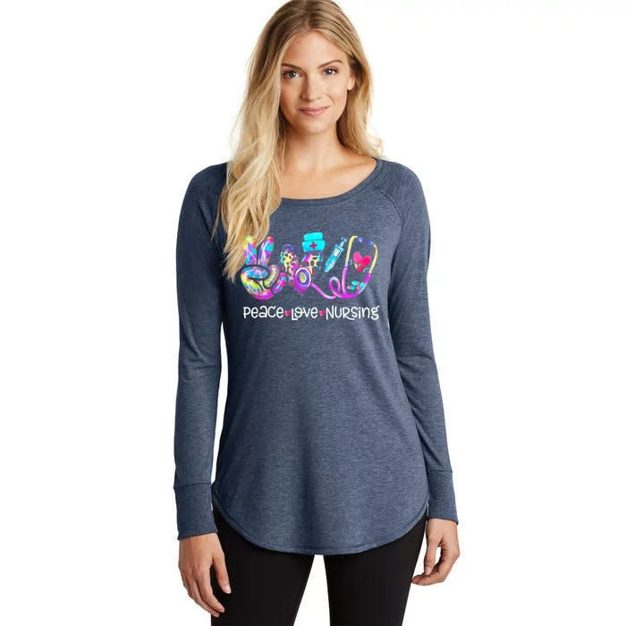 Peace Love Nursing Leopard Heart Stethoscope Nurse Life Gift Women's Perfect Tri Tunic Long Sleeve Shirt