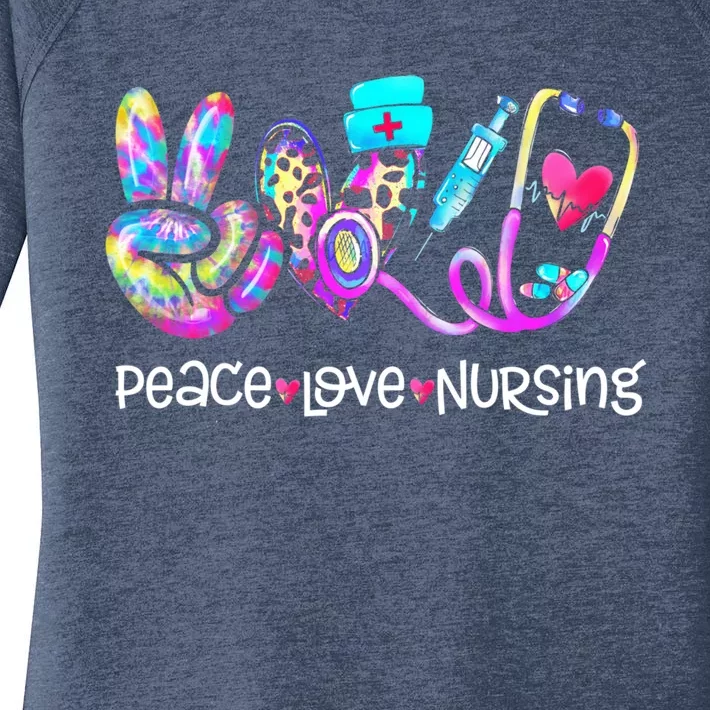 Peace Love Nursing Leopard Heart Stethoscope Nurse Life Gift Women's Perfect Tri Tunic Long Sleeve Shirt