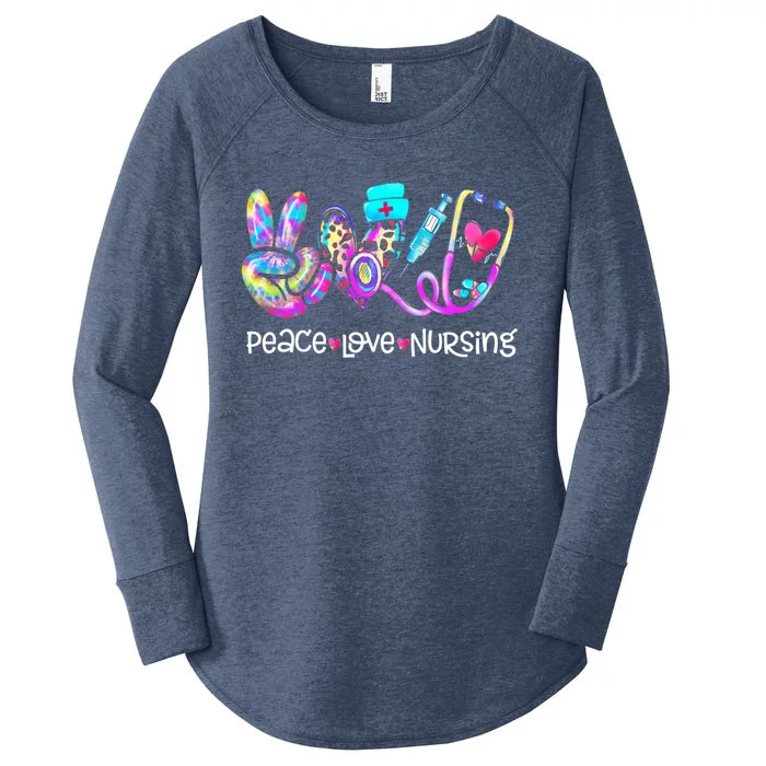 Peace Love Nursing Leopard Heart Stethoscope Nurse Life Gift Women's Perfect Tri Tunic Long Sleeve Shirt