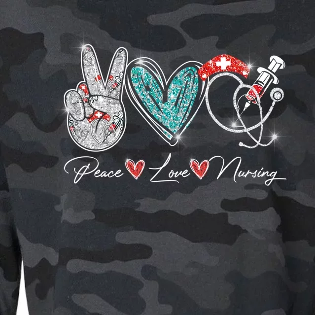 Peace Love Nursing Leopard Heart Stethoscope Nurse Life Cute Gift Cropped Pullover Crew