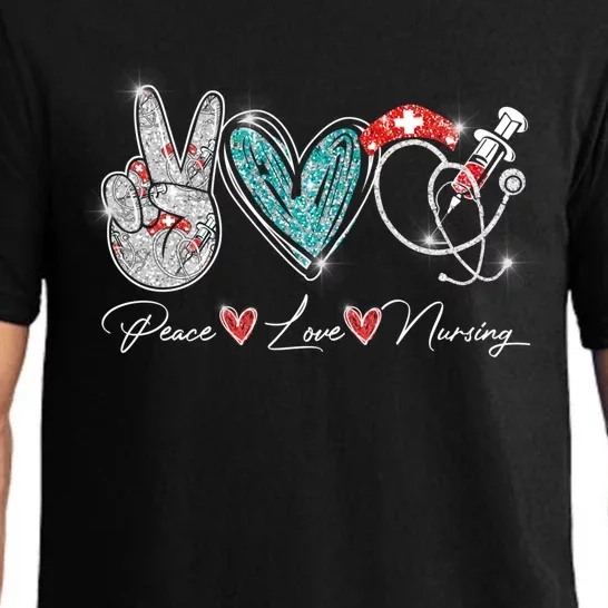 Peace Love Nursing Leopard Heart Stethoscope Nurse Life Cute Gift Pajama Set