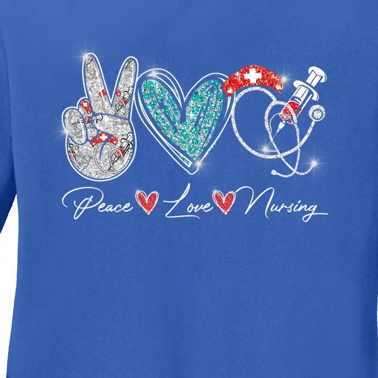 Peace Love Nursing Leopard Heart Stethoscope Nurse Life Cute Gift Ladies Long Sleeve Shirt