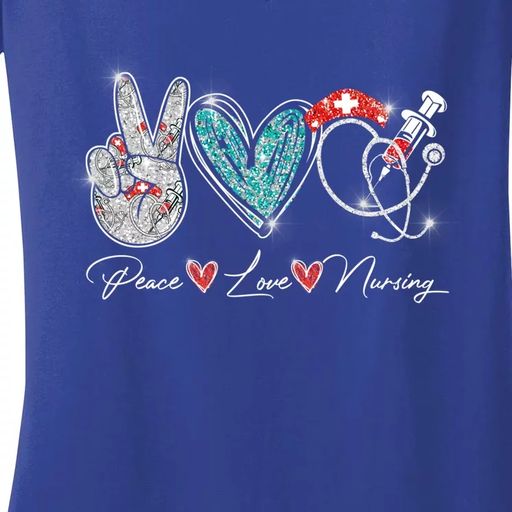 Peace Love Nursing Leopard Heart Stethoscope Nurse Life Cute Gift Women's V-Neck T-Shirt