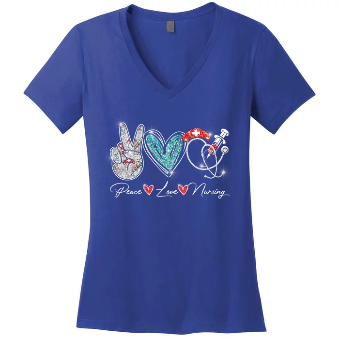 Peace Love Nursing Leopard Heart Stethoscope Nurse Life Cute Gift Women's V-Neck T-Shirt