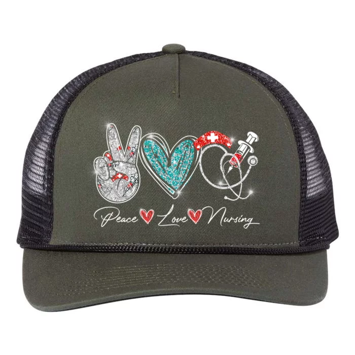 Peace Love Nursing Leopard Heart Stethoscope Nurse Life Cute Gift Retro Rope Trucker Hat Cap