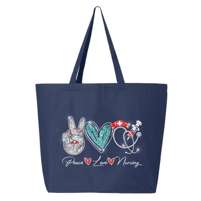 Peace Love Nursing Leopard Heart Stethoscope Nurse Life Cute Gift 25L Jumbo Tote