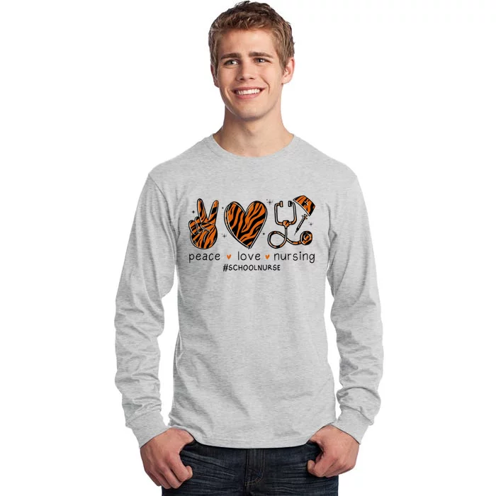 Peace Love Nursing Leopard Print Stethoscope School Nurse Meaningful Gift Tall Long Sleeve T-Shirt