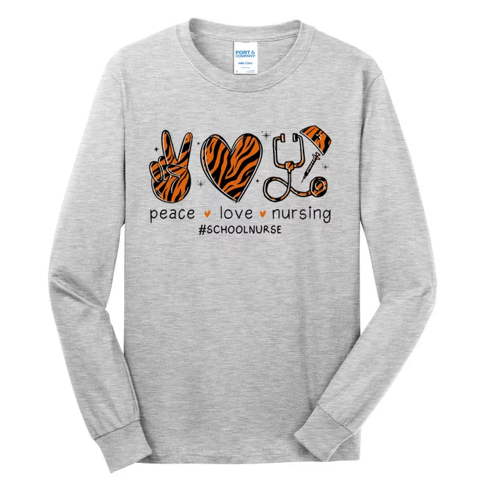 Peace Love Nursing Leopard Print Stethoscope School Nurse Meaningful Gift Tall Long Sleeve T-Shirt