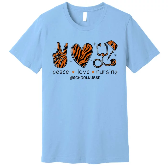 Peace Love Nursing Leopard Print Stethoscope School Nurse Meaningful Gift Premium T-Shirt