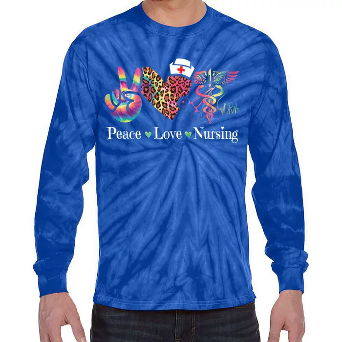 Peace Love Nursing Leopard Tie Dye Operating Room Nurse Gift Tie-Dye Long Sleeve Shirt