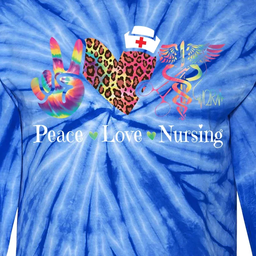 Peace Love Nursing Leopard Tie Dye Operating Room Nurse Gift Tie-Dye Long Sleeve Shirt