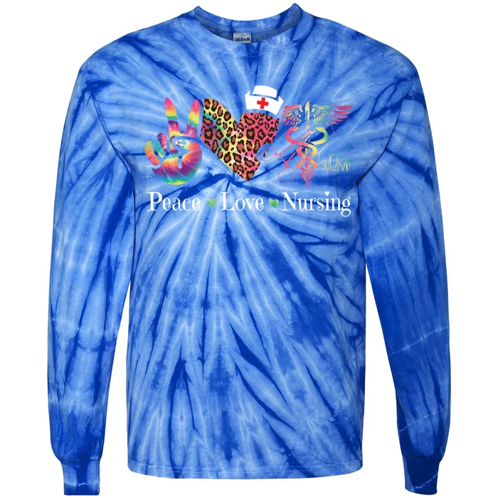 Peace Love Nursing Leopard Tie Dye Operating Room Nurse Gift Tie-Dye Long Sleeve Shirt