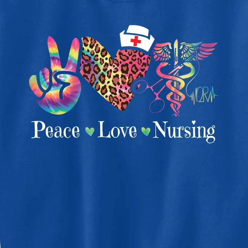 Peace Love Nursing Leopard Tie Dye Operating Room Nurse Gift Kids Sweatshirt