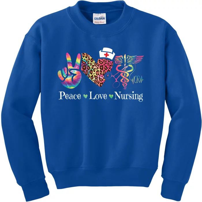 Peace Love Nursing Leopard Tie Dye Operating Room Nurse Gift Kids Sweatshirt