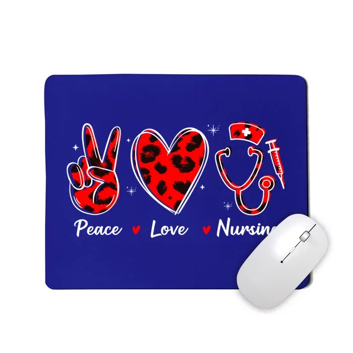 Peace Love Nursing Nurse Leopard Heart Print Stethoscope Red Cute Gift Mousepad