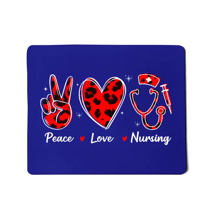 Peace Love Nursing Nurse Leopard Heart Print Stethoscope Red Cute Gift Mousepad