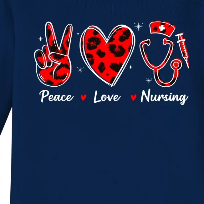 Peace Love Nursing Nurse Leopard Heart Print Stethoscope Red Cute Gift Baby Long Sleeve Bodysuit