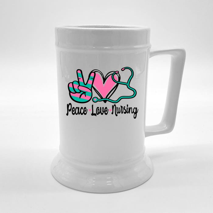 Peace Love Nursing Nurse Rn Nursing School Caretaker Gift Front & Back Beer Stein