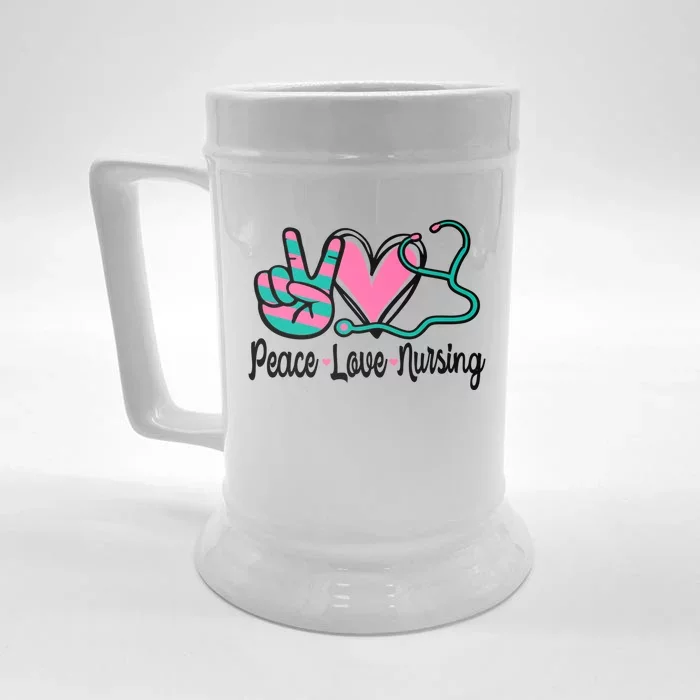 Peace Love Nursing Nurse Rn Nursing School Caretaker Gift Front & Back Beer Stein