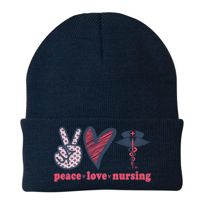 Peace Love Nursing Nurse Rn Pcw Heart Graphic Gift Knit Cap Winter Beanie