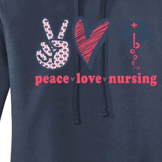 Peace Love Nursing Nurse Rn Pcw Heart Graphic Gift Women's Pullover Hoodie