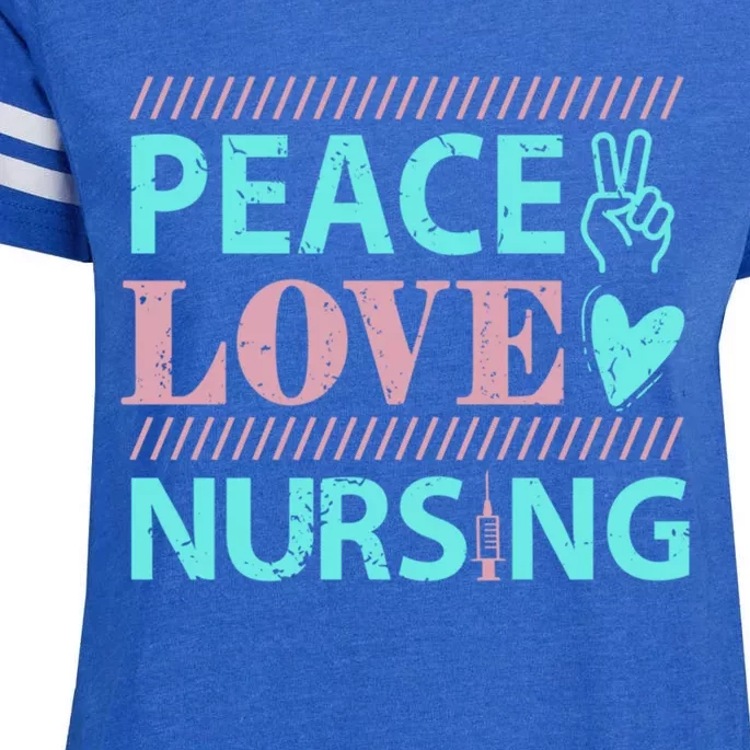 Peace Love Nursing Nurse Rn Pcw Medical Clinic Hospital Gift Enza Ladies Jersey Football T-Shirt