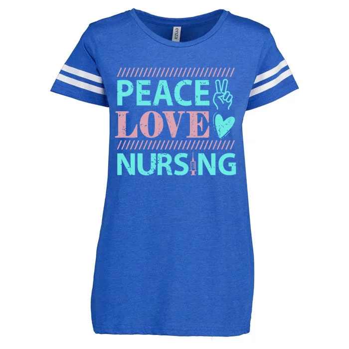 Peace Love Nursing Nurse Rn Pcw Medical Clinic Hospital Gift Enza Ladies Jersey Football T-Shirt