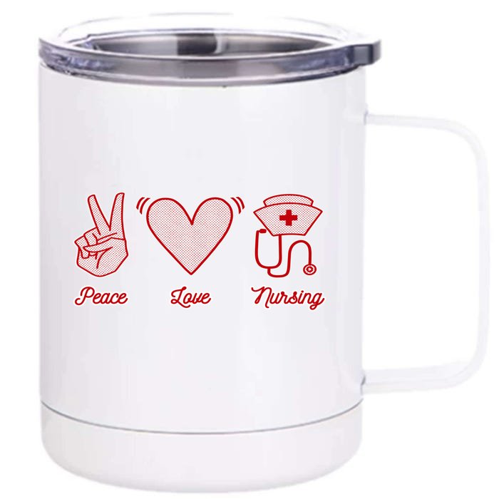 Peace Love Nursing Nurse Stethoscope Hat Heart Symbol Sign Gift Front & Back 12oz Stainless Steel Tumbler Cup