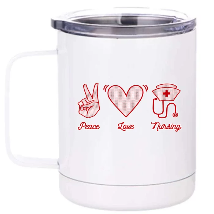 Peace Love Nursing Nurse Stethoscope Hat Heart Symbol Sign Gift Front & Back 12oz Stainless Steel Tumbler Cup