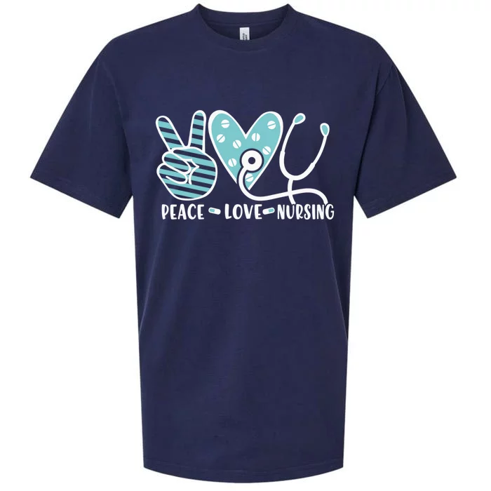 Peace Love Nursing Phonendoscope Heart Funny Nurse Medical Great Gift Sueded Cloud Jersey T-Shirt