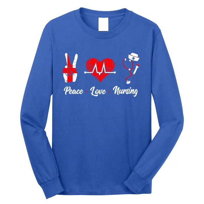 Peace Love Nursing Proud Nurse Front Liner Healthcare Worker Gift Long Sleeve Shirt