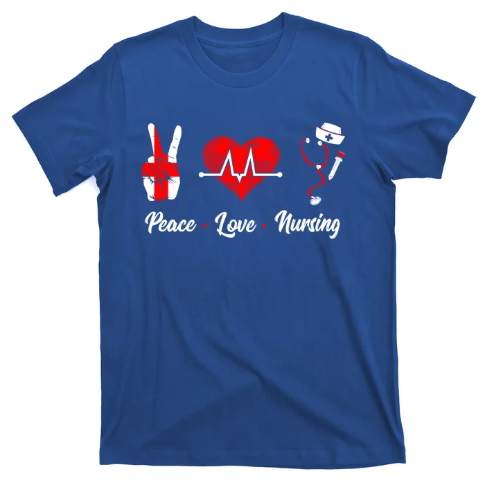 Peace Love Nursing Proud Nurse Front Liner Healthcare Worker Gift T-Shirt