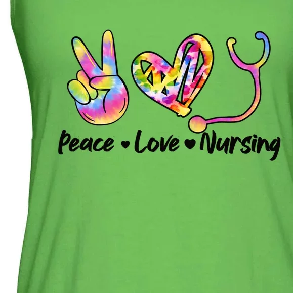 Peace Love Nursing Funny Gift Tie Dye Stethoscope Heart Nursing Meaningful Gift Ladies Essential Flowy Tank