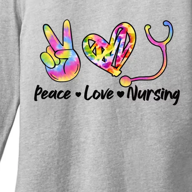 Peace Love Nursing Funny Gift Tie Dye Stethoscope Heart Nursing Meaningful Gift Womens CVC Long Sleeve Shirt